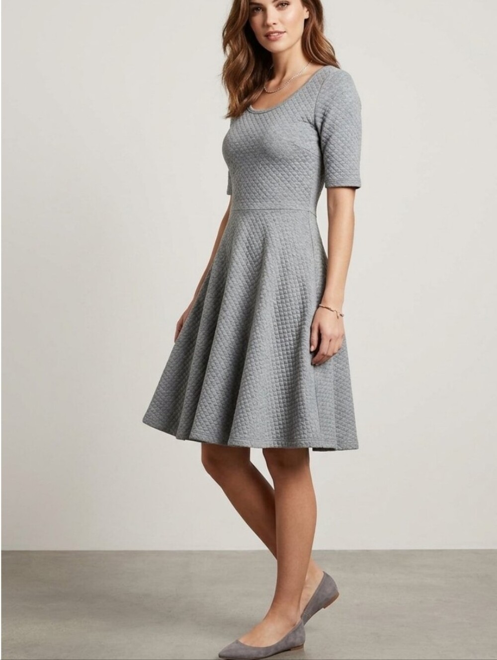LuLaRoe Gray Quilted Scoop Neck Midi Skater Dress
